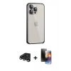 MARSİLYAN™- iPhone 15 Pro Max Kılıf Eksen Form Serisi - Siyah 3D Antistatik Mat Seramik Nano Ekran Koruyucu + Raze Metal Kamera Lens - TMGI