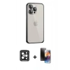 MARSİLYAN™- iPhone 15 Pro Max Kılıf Eksen Form Serisi - Siyah 3D Antistatik Mat Seramik Nano Ekran Koruyucu + Siyah PVD Metal Kamera Lens