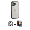 MARSİLYAN™- iPhone 15 Pro Max Kılıf Eksen Form Serisi - Siyah 3D Antistatik Mat Seramik Nano Ekran Koruyucu + PVD Metal Kamera Lens - GS