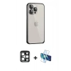 MARSİLYAN™- iPhone 15 Pro Max Kılıf Eksen Form Serisi - Siyah 3D Antistatik Seramik Nano Ekran Koruyucu + PVD Metal Kamera Lens - LT
