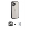 MARSİLYAN™- iPhone 15 Pro Max Kılıf Eksen Form Serisi - Siyah Bilvis 0.18mm Plus Cam Ekran Koruyucu + Gri PVD Metal Kamera Lens