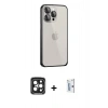 MARSİLYAN™- iPhone 15 Pro Max Kılıf Eksen Form Serisi - Siyah Bilvis 0.18mm Plus Cam Ekran Koruyucu + PVD Metal Kamera Lens - SH