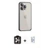 MARSİLYAN™- iPhone 15 Pro Max Kılıf Eksen Form Serisi - Siyah Bilvis 0.18mm Plus Cam Ekran Koruyucu + PVD Metal Kamera Lens - TU