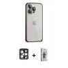 MARSİLYAN™- iPhone 15 Pro Max Kılıf Eksen Form Serisi - Siyah Bilvis 3D Cam Ekran Koruyucu + PVD Metal Kamera Lens - LT