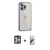 MARSİLYAN™- iPhone 15 Pro Max Kılıf Eksen Form Serisi - Siyah Bilvis 3D Mat Cam Ekran Koruyucu + PVD Metal Kamera Lens - LT