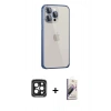 MARSİLYAN™- iPhone 15 Pro Max Kılıf Eksen Form Serisi - Siyah Bilvis 3D Mat Cam Ekran Koruyucu + Siyah PVD Metal Kamera Lens