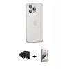 MARSİLYAN™- iPhone 15 Pro Max Kılıf Eksen Form Serisi - Siyah Bilvis 3D Mat Cam Ekran Koruyucu + Raze Metal Kamera Lens - SH