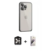 MARSİLYAN™- iPhone 15 Pro Max Kılıf Eksen Form Serisi - Siyah Bilvis 3D Mat Cam Ekran Koruyucu + PVD Metal Kamera Lens - TU