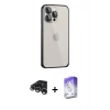 MARSİLYAN™- iPhone 15 Pro Max Kılıf Eksen Form Serisi - Siyah Bilvis 5in1 3D Magic Cam Ekran Koruyucu + Gümüş Raze Metal Kamera Lens