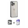 MARSİLYAN™- iPhone 15 Pro Max Kılıf Eksen Form Serisi - Siyah Bilvis 5in1 3D Magic Cam Ekran Koruyucu + PVD Metal Kamera Lens - GS