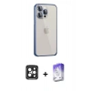 MARSİLYAN™- iPhone 15 Pro Max Kılıf Eksen Form Serisi - Siyah Bilvis 5in1 3D Magic Cam Ekran Koruyucu + PVD Metal Kamera Lens - SH