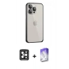 MARSİLYAN™- iPhone 15 Pro Max Kılıf Eksen Form Serisi - Siyah Bilvis 5in1 3D Magic Cam Ekran Koruyucu + PVD Metal Kamera Lens - SH