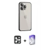 MARSİLYAN™- iPhone 15 Pro Max Kılıf Eksen Form Serisi - Siyah Bilvis 5in1 3D Magic Cam Ekran Koruyucu + PVD Metal Kamera Lens - LT