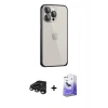 MARSİLYAN™- iPhone 15 Pro Max Kılıf Eksen Form Serisi - Siyah Bilvis 5in1 5D Magic Hayalet Cam Ekran Koruyucu + Titanyum Gri Raze Metal Kamera Lens