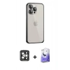 MARSİLYAN™- iPhone 15 Pro Max Kılıf Eksen Form Serisi - Siyah Bilvis 5in1 5D Magic Hayalet Cam Ekran Koruyucu + PVD Metal Kamera Lens - GI