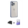 MARSİLYAN™- iPhone 15 Pro Max Kılıf Eksen Form Serisi - Siyah Bilvis 5in1 5D Magic Hayalet Cam Ekran Koruyucu + Titanyum Gri Raze Metal Kamera Lens