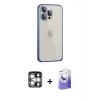 MARSİLYAN™- iPhone 15 Pro Max Kılıf Eksen Form Serisi - Siyah Bilvis 5in1 5D Magic Hayalet Cam Ekran Koruyucu + PVD Metal Kamera Lens - GS