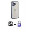 MARSİLYAN™- iPhone 15 Pro Max Kılıf Eksen Form Serisi - Siyah Bilvis 5in1 5D Magic Hayalet Cam Ekran Koruyucu + PVD Metal Kamera Lens - SH