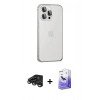 MARSİLYAN™- iPhone 15 Pro Max Kılıf Eksen Form Serisi - Siyah Bilvis 5in1 5D Magic Hayalet Cam Ekran Koruyucu + Titanyum Gri Raze Metal Kamera Lens
