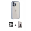 MARSİLYAN™- iPhone 15 Pro Max Kılıf Eksen Form Serisi - Siyah Bilvis Hayalet Cam Ekran Koruyucu + Gümüş PVD Metal Kamera Lens