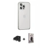 MARSİLYAN™- iPhone 15 Pro Max Kılıf Eksen Form Serisi - Siyah Bilvis Hayalet Cam Ekran Koruyucu + Titanyum Gri Raze Metal Kamera Lens