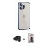 MARSİLYAN™- iPhone 15 Pro Max Kılıf Eksen Form Serisi - Siyah Bilvis Hayalet Cam Ekran Koruyucu + Titanyum Gri Raze Metal Kamera Lens