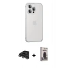 MARSİLYAN™- iPhone 15 Pro Max Kılıf Eksen Form Serisi - Siyah Bilvis Hayalet Cam Ekran Koruyucu + Titanyum Gri Raze Metal Kamera Lens
