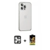MARSİLYAN™- iPhone 15 Pro Max Kılıf Eksen Form Serisi - Siyah Buffer Cam Ekran Koruyucu + Gümüş PVD Metal Kamera Lens