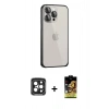 MARSİLYAN™- iPhone 15 Pro Max Kılıf Eksen Form Serisi - Siyah Buffer Cam Ekran Koruyucu + PVD Metal Kamera Lens - SH