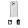MARSİLYAN™- iPhone 15 Pro Max Kılıf Eksen Form Serisi - Siyah Buffer Hayalet Cam Ekran Koruyucu + PVD Metal Kamera Lens - GS