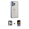 MARSİLYAN™- iPhone 15 Pro Max Kılıf Eksen Form Serisi - Siyah Buffer Hayalet Cam Ekran Koruyucu + PVD Metal Kamera Lens - GS