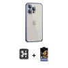 MARSİLYAN™- iPhone 15 Pro Max Kılıf Eksen Form Serisi - Siyah Buffer Hayalet Cam Ekran Koruyucu + PVD Metal Kamera Lens - GI