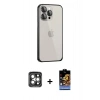 MARSİLYAN™- iPhone 15 Pro Max Kılıf Eksen Form Serisi - Siyah Buffer Hayalet Cam Ekran Koruyucu + PVD Metal Kamera Lens - GI