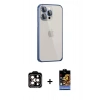 MARSİLYAN™- iPhone 15 Pro Max Kılıf Eksen Form Serisi - Siyah Buffer Hayalet Cam Ekran Koruyucu + PVD Metal Kamera Lens - TU