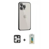 MARSİLYAN™- iPhone 15 Pro Max Kılıf Eksen Form Serisi - Siyah Polymer Nano Ekran Koruyucu + PVD Metal Kamera Lens - GS