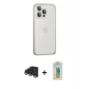 MARSİLYAN™- iPhone 15 Pro Max Kılıf Eksen Form Serisi - Siyah Polymer Nano Ekran Koruyucu + Titanyum Gri Raze Metal Kamera Lens