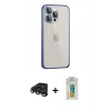 MARSİLYAN™- iPhone 15 Pro Max Kılıf Eksen Form Serisi - Siyah Polymer Nano Ekran Koruyucu + Titanyum Gri Raze Metal Kamera Lens