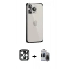 MARSİLYAN™- iPhone 15 Pro Max Kılıf Eksen Form Serisi - Siyah Vanessa Magic Hayalet Cam + PVD Metal Kamera Lens - LT