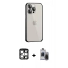 MARSİLYAN™- iPhone 15 Pro Max Kılıf Eksen Form Serisi - Siyah Vanessa Magic Hayalet Cam + PVD Metal Kamera Lens - GS