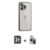 MARSİLYAN™- iPhone 15 Pro Max Kılıf Eksen Form Serisi - Siyah Vanessa Magic Hayalet Cam + PVD Metal Kamera Lens - SH