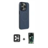 MARSİLYAN™- iPhone 15 Pro Max Kılıf Eksen Işık Prime - Şeffaf 360 Full Body Arka Koruyucu + Siyah PVD Metal Kamera Lens