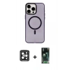 MARSİLYAN™- iPhone 15 Pro Max Kılıf Eksen Işık Prime - Şeffaf 360 Full Body Arka Koruyucu + Siyah PVD Metal Kamera Lens