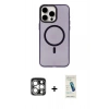 MARSİLYAN™- iPhone 15 Pro Max Kılıf Eksen Işık Prime - Şeffaf Pasifik Cam Ekran Koruyucu + PVD Metal Kamera Lens - GS