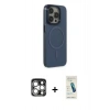 MARSİLYAN™- iPhone 15 Pro Max Kılıf Eksen Işık Prime - Şeffaf Pasifik Cam Ekran Koruyucu + PVD Metal Kamera Lens - GS