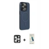 MARSİLYAN™- iPhone 15 Pro Max Kılıf Eksen Işık Prime - Şeffaf Pasifik Cam Ekran Koruyucu + PVD Metal Kamera Lens - LT