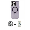 MARSİLYAN™- iPhone 15 Pro Max Kılıf Eksen Işık Prime - Şeffaf Pasifik Cam Ekran Koruyucu + PVD Metal Kamera Lens - LT