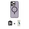 MARSİLYAN™- iPhone 15 Pro Max Kılıf Eksen Işık Prime - Şeffaf Pasifik Cam Ekran Koruyucu + PVD Metal Kamera Lens - TU