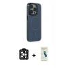 MARSİLYAN™- iPhone 15 Pro Max Kılıf Eksen Işık Prime - Şeffaf Pasifik Cam Ekran Koruyucu + PVD Metal Kamera Lens - TU