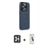 MARSİLYAN™- iPhone 15 Pro Max Kılıf Eksen Işık Prime - Şeffaf Pasifik Cam Ekran Koruyucu + PVD Metal Kamera Lens - SH