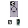MARSİLYAN™- iPhone 15 Pro Max Kılıf Eksen Işık Prime - Siyah 360 Mat Full Body Arka Koruyucu + Gri PVD Metal Kamera Lens